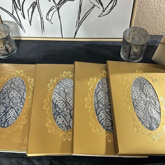 Stella Elyse leg wear S/M fishnet leggings navy blue/grey new set of 4 - Picture 1 of 4